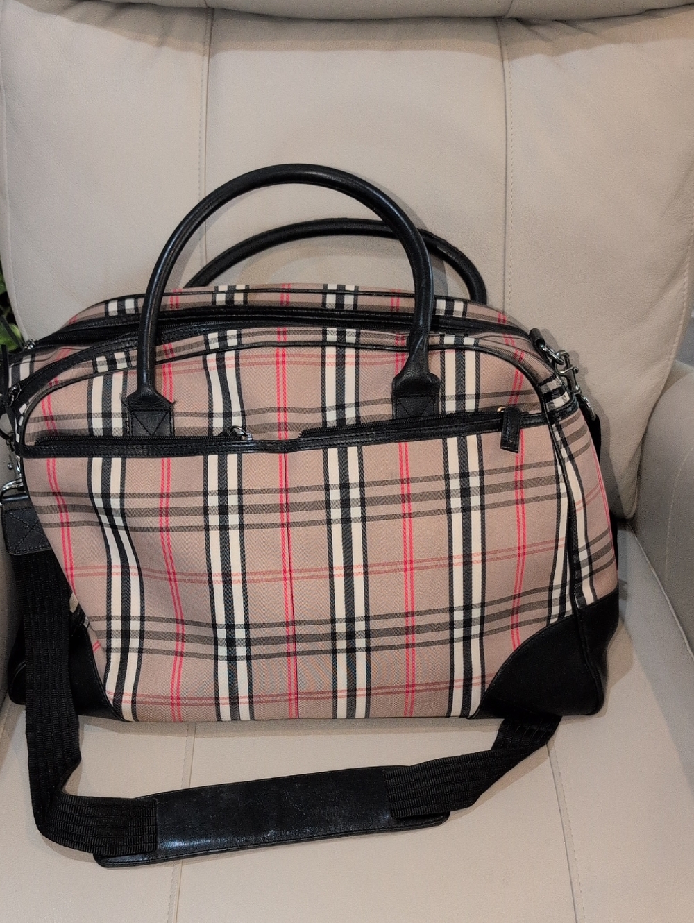 Classic Plaid Carry On  Bag with Black Vegan  Trim